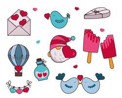 A set of bright cute stickers for Valentine's Day vector