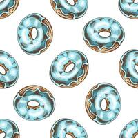 Colored seamless pattern of donuts. Hand drawn doughnut sketch. Vintage illustration. Pastry sweets, dessert. Element for the design of labels, packaging. vector