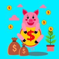 pink Pig Character vector graphic with any expression suitable for investment and bussines growth presentation and motion