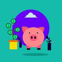 Vector illustration pig investment and growth business colaboration people