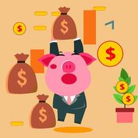 pink Pig Character vector graphic with any expression suitable for investment and bussines growth presentation and motion