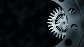 un' circolare metallo Ingranaggio ruota con ingranaggi dentro, motivazione innovazione video animazione per cinematico titolo