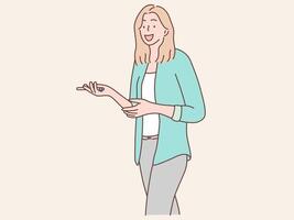 illustration of smiling woman giving a presentation vector