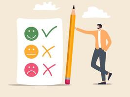 Customer feedback with emoticons, user experience or client satisfaction, opinions for products and services, review ratings or evaluation concept. vector