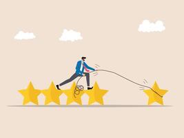 Pulling a star with a rope, increasing the rating from 4 to 5. This illustration creates a picture of efforts and strategies to increase the achievement or ranking of a business vector