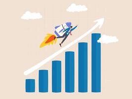 Ride the rocket as the graph rises. This illustration creates a picture of rapid progress and ambition leading to the pinnacle of business success. vector