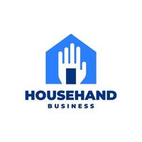 illustration of a house and a hand. real estate logo vector template.