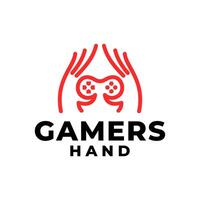 illustration of a hand with a game controller. video game logo vector template.