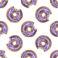 Colored seamless pattern of donuts. Hand drawn doughnut sketch. Vintage illustration. Pastry sweets, dessert. Element for the design of labels, packaging. vector