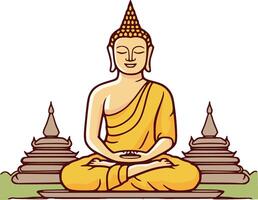 Buddha meditating in lotus position, vector illustration.