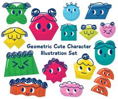 Geometric Cute Character Illustration Set vector