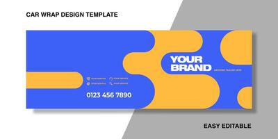 blue and yellow wrapping car for brand, community or company, van truck with abstract shape vector