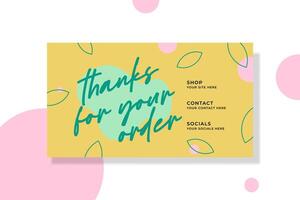 thankyou card template design with abstract leaf, yellow and green background vector