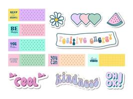 cute notebook labels with random text stickers vector