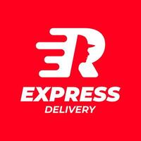 The logo shows a person's face embedded in the letter R. This logo is suitable for a delivery service, transport, courier vector