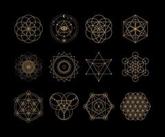 Sacred Geometry Ornament Set, Seed of Life, Flower of Life, Merkaba, Torus, Metatron's Cube, Geometric Christmas Ornaments vector