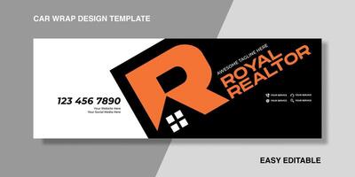 simple wrapping car with letter R house for your brand or company, van truck with orange and black colour vector