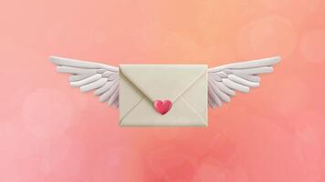 volador sobre con corazón conformado sello apareciendo en aterciopelado antecedentes animación. romántico San Valentín día movimiento diseño. video