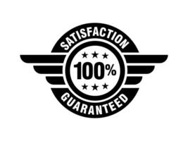 100 satisfaction guaranteed circle badge with wings, minimal style simple design black and white color vector