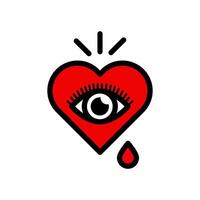 corazón símbolo con ojo dentro abierto mano dibujado vector ilustración icono logotipo en dibujos animados garabatear estilo pasión