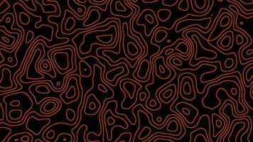Moving orange waves on a black background. Abstract animated outline contour map. 4k, 60fps video loop.