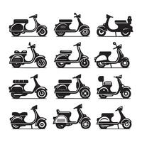 A collection of black-and-white vector scooter icons