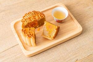 Chinese moon cake durian and egg yolk flavour photo