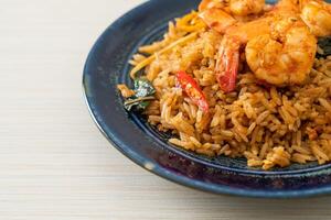 shrimps fried rice with herbs and spices photo