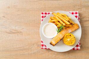 fried salmon fish and chips photo