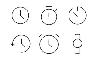 hora y reloj línea iconos vector