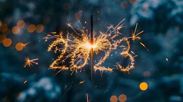 AI generated a close up of a sparkler with  lights in the background photo