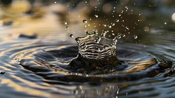 ai generado un cerca arriba de un agua soltar con un borroso antecedentes foto