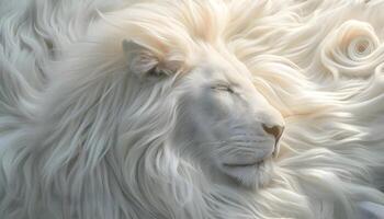 ai generado un blanco león tendido abajo con sus ojos cerrado foto