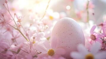 AI generated a close up of an egg in a field of flowers photo