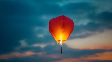 AI generated a red paper lantern floating in the sky photo