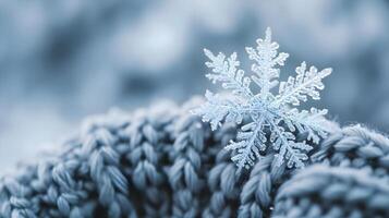 ai generado un cerca arriba de un copo de nieve en un árbol foto