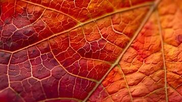 ai generado un cerca arriba de un rojo y amarillo hoja foto