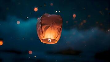 AI generated a paper lantern floating in the sky at night photo