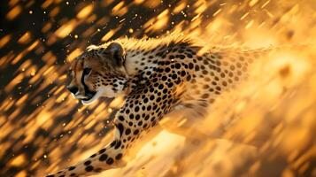 ai generado un leopardo corriendo mediante el Desierto en el Dom foto