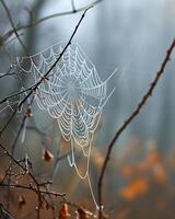ai generado un araña web colgando desde un árbol rama foto