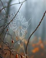 AI generated a spider web hanging from a tree branch photo