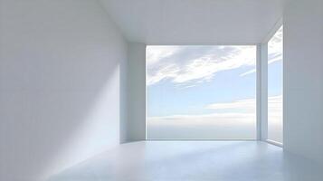 AI generated an empty room with an open door leading to the sky photo