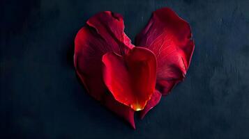 ai generado un corazón conformado rojo flor en un negro antecedentes foto