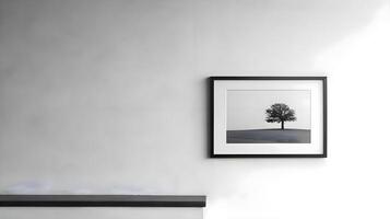 ai generado un negro y blanco foto de un árbol colgando en un pared