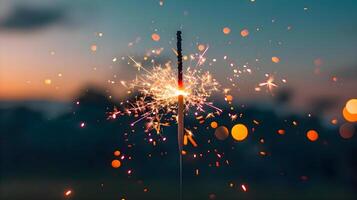 AI generated a close up of a sparkler with  lights in the background photo