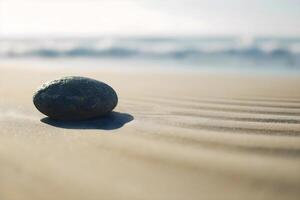 AI generated a rock sitting on top of a sandy beach photo