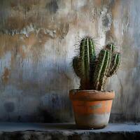 ai generado un cactus en un arcilla maceta en un repisa foto