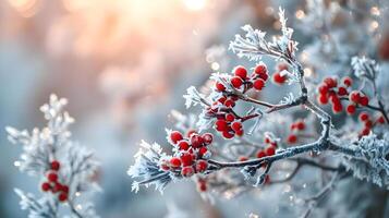 ai generado un cerca arriba de un árbol con rojo bayas en eso foto