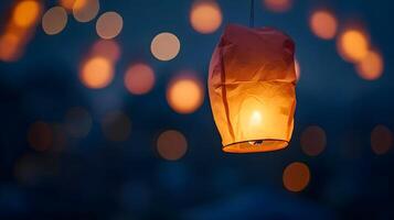 AI generated a lantern hanging from a string in the dark photo