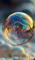 AI generated a soap bubble with a colorful swirl on it photo